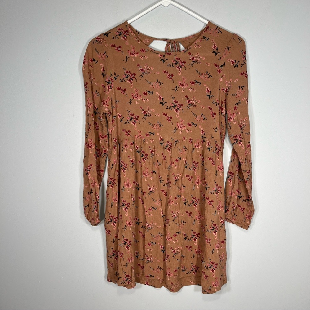 American Eagle Shirt Womens XXS Red Pink Tunic Floral Flowy Pockets Long Sleeve